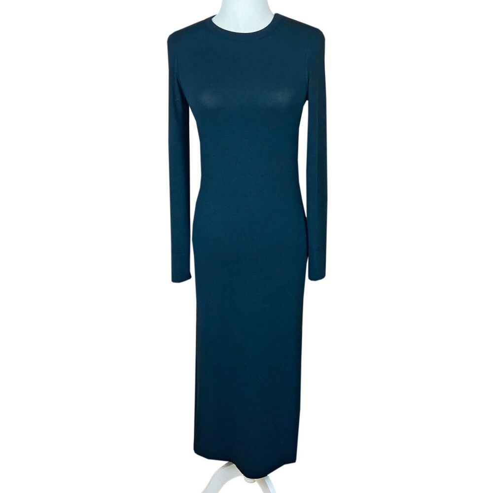 French Connection Babysoft Long Sleeve Maxi Dress Size M Blue Knit Side Slit